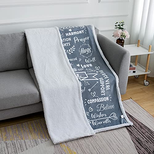 mami home get Well Soon Gift Blanket, Healing Thoughts Positive Energy Comfort Blanket, Flannel Fleece Sherpa Throw Blanket 60x50 (Grey, 60x50)