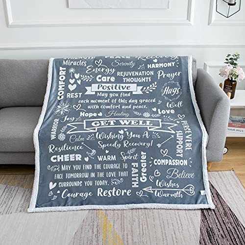 mami home get Well Soon Gift Blanket, Healing Thoughts Positive Energy Comfort Blanket, Flannel Fleece Sherpa Throw Blanket 60x50 (Grey, 60x50)