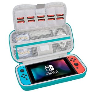 bovke switch case compatible with nintendo switch/oled model, hard protective nintendo switch carrying case with game cartridges storage & playstand function, mesh pouch for accessories, turquoise