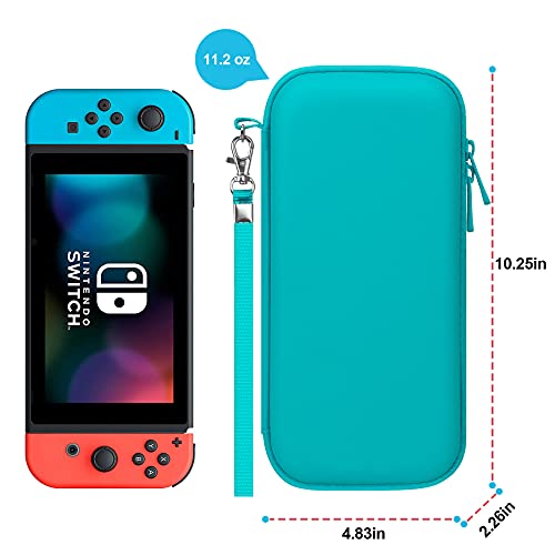 BOVKE Switch Case Compatible with Nintendo Switch/OLED Model, Hard Protective Nintendo Switch Carrying Case with Game Cartridges Storage & Playstand Function, Mesh Pouch for Accessories, Turquoise