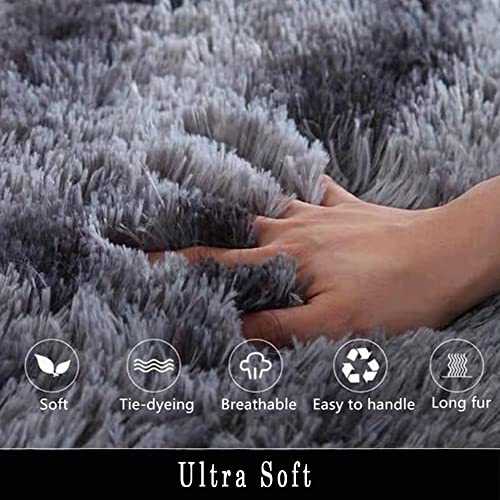 Area Rug for Living Room, Faux Fur Shag Rug for Bedroom Home detor, Non-Slip Nursery Rugs for Kids Room, Baby Room, Girls Room, Modern Indoor Floor Carpets (6x9ft, Black Grey)