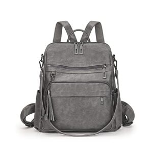 artwell backpack purse for women fashion pu leather designer travel large ladies shoulder bags tote tassel rucksack (gray), 11.8 * 5.7 * 13.8 inch