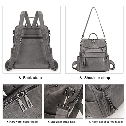 Artwell Backpack Purse for Women Fashion PU Leather Designer Travel Large Ladies Shoulder Bags Tote Tassel Rucksack (Gray), 11.8 * 5.7 * 13.8 inch