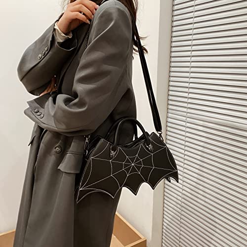 Ondeam Bat wing Shoulder bag,PU Spider Web Crossbody Handbag for Women(Black)