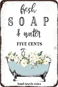 vintage art metal tin sign hot soap water five cents retro metal signs,for garage family bar cafe room bathroom art wall decor poster 12 x 8 inch