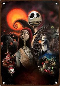 vintage art metal tin sign horror the the nightmare before christmas jack skellington retro metal signs, for garage family bar cafe room bathroom art wall decor poster 12 x 8 inch