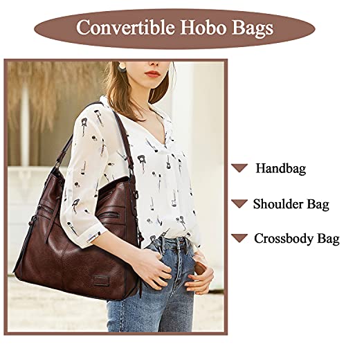 Handbags for Women, SIXVONA Large PU Leather Hobo Bags Purses Shoulder Crossbody Bags for Ladies, Coffee