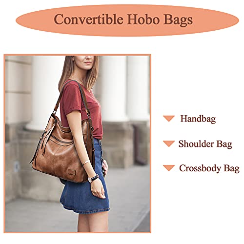 NZ SIXVONA Hobo Bags for Women, Large Soft PU Leather Convertible Tote Women Handbags Purses Shoulder Crossbody Bags for Ladies, Brown