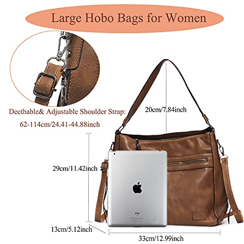 NZ SIXVONA Hobo Bags for Women, Large Soft PU Leather Convertible Tote Women Handbags Purses Shoulder Crossbody Bags for Ladies, Brown