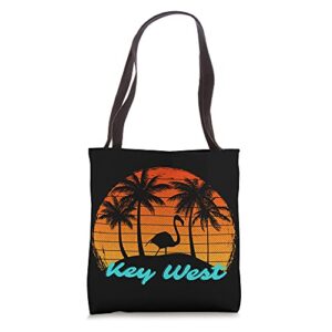 key west beach vintage retro sunset flamingo tote bag