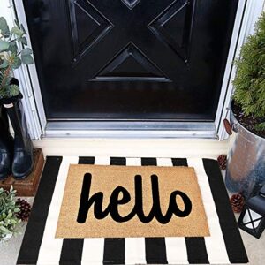 BOTTALIVE Black and White Striped Outdoor Rugs 35.5'' x 59'' Front Porch Rug Cotton Hand-Woven Area Rug for Layered Door Mats, Farmhouse, Entry Way, Welcome Door Mat