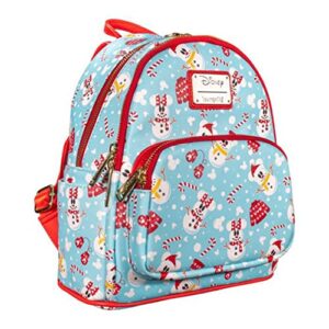 Loungefly Disney Christmas Mickey and Minnie Snowman AOP Womens Double Strap Shoulder Bag Purse with Ears Headband