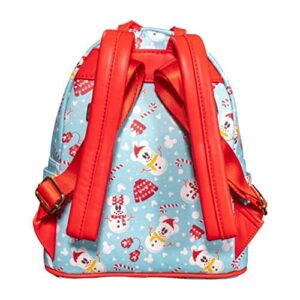 Loungefly Disney Christmas Mickey and Minnie Snowman AOP Womens Double Strap Shoulder Bag Purse with Ears Headband