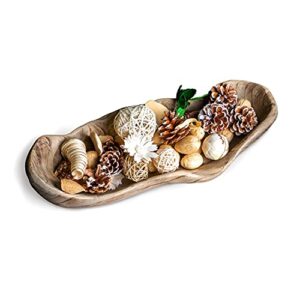 moxy meadows wooden dough bowl – 16″ long wooden decorative bowl, great as a centerpiece bowl, fruit bowl, bread bowl or farmhouse décor. add style to your home with our wooden dough bowls for décor.