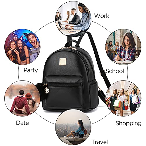Mini Backpack for Girls Teens Women Backpack Purse Harmless PU Leather Shoulder Backpacks Black