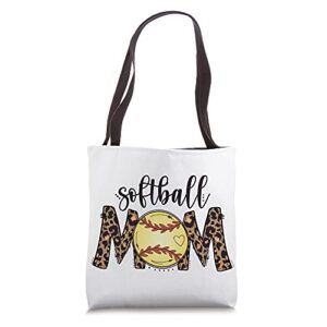 moms softball leopard print mother’s day women’s softball tote bag