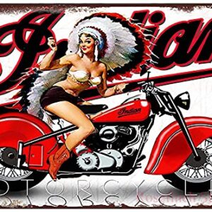 Rosefinch Stone Indian Motorcycle Pin Up Girl Garage Shop Funny Tin Sign Family bar Restaurant Cafe Wall Decoration Bathroom Garage Wall Decoration Wall Poster Retro 8X12 inch