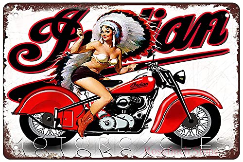 Rosefinch Stone Indian Motorcycle Pin Up Girl Garage Shop Funny Tin Sign Family bar Restaurant Cafe Wall Decoration Bathroom Garage Wall Decoration Wall Poster Retro 8X12 inch