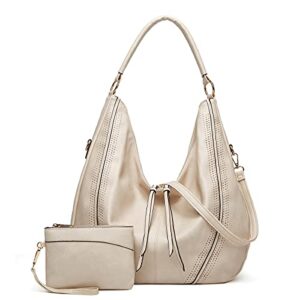 voguzy handbags for women large hobo shoulder bags zipper purse tote bag pu leather fashion tote satchel bag wallets white