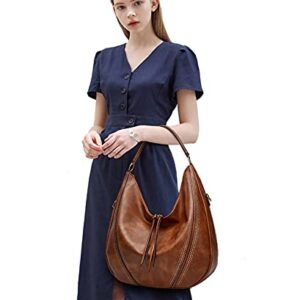 VOGUZY Handbags for Women Large Hobo Shoulder Bags Zipper Purse Tote Bag PU Leather Fashion Tote Satchel Bag Wallets White