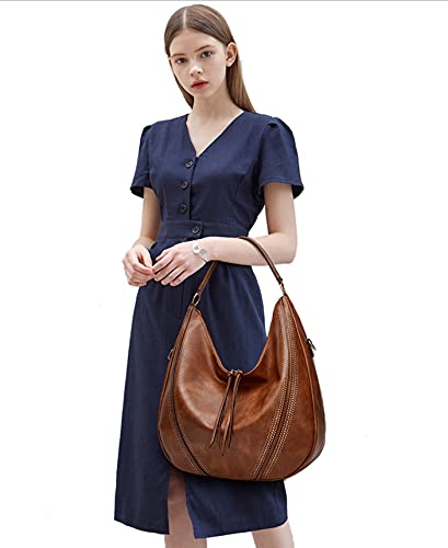 VOGUZY Handbags for Women Large Hobo Shoulder Bags Zipper Purse Tote Bag PU Leather Fashion Tote Satchel Bag Wallets White