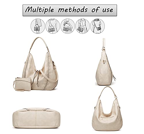 VOGUZY Handbags for Women Large Hobo Shoulder Bags Zipper Purse Tote Bag PU Leather Fashion Tote Satchel Bag Wallets White