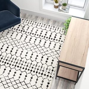 Flash Furniture Geometric Bohemian Low Pile Rug - 5' x 7' - Ivory/Black