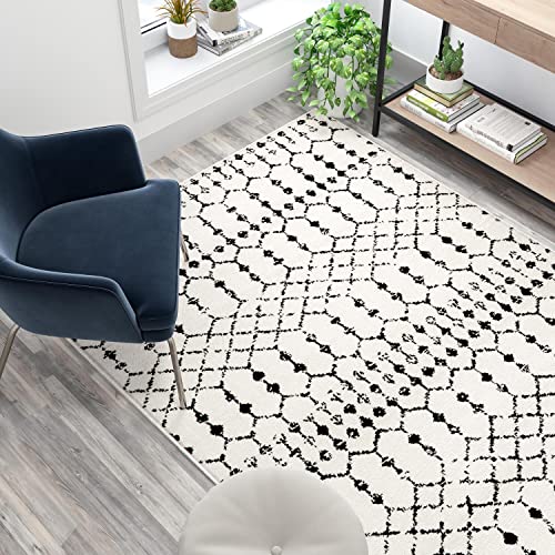 Flash Furniture Geometric Bohemian Low Pile Rug - 5' x 7' - Ivory/Black