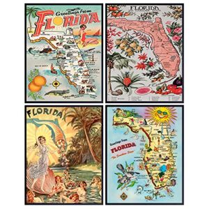 florida decor – florida tourism tourist map – sunshine state travel poster postcard wall art print – unique gift for floridians – fl beach house, office – florida wall art – vintage retro home decor