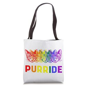 purride cat lgbt rainbow shoulder bag gay flag pride ally tote bag