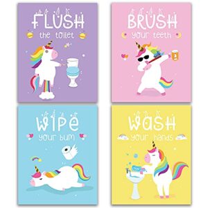 iiiluyot funny unicorn bathroom decor, wash wipe flush brush, unicorn decor gift, unicorn rainbow girls gift art prints, (unframed8 x 10), cute kids children’s tween posters for home