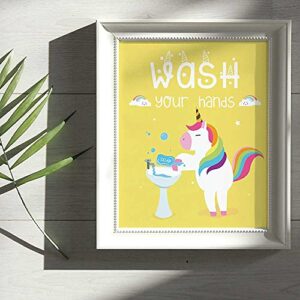 IIILUYOT Funny Unicorn Bathroom Decor, Wash Wipe Flush Brush, Unicorn Decor Gift, Unicorn Rainbow Girls Gift Art Prints, (Unframed8 x 10), Cute Kids Children’s Tween Posters for Home