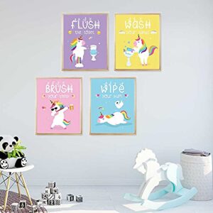 IIILUYOT Funny Unicorn Bathroom Decor, Wash Wipe Flush Brush, Unicorn Decor Gift, Unicorn Rainbow Girls Gift Art Prints, (Unframed8 x 10), Cute Kids Children’s Tween Posters for Home