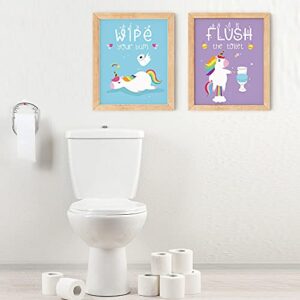 IIILUYOT Funny Unicorn Bathroom Decor, Wash Wipe Flush Brush, Unicorn Decor Gift, Unicorn Rainbow Girls Gift Art Prints, (Unframed8 x 10), Cute Kids Children’s Tween Posters for Home