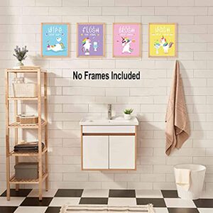 IIILUYOT Funny Unicorn Bathroom Decor, Wash Wipe Flush Brush, Unicorn Decor Gift, Unicorn Rainbow Girls Gift Art Prints, (Unframed8 x 10), Cute Kids Children’s Tween Posters for Home