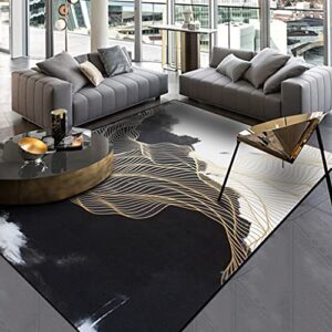doramei modern abstract area rugs black and beige gold lines contemporary carpets for livingroom bedroom stylish art marble waves guestroom playroom coffee table indoor runner 6x8ft d, 6 x 8 ft