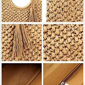 Straw Tote Bag Women Large Square Hand Woven Handbags Beach Hobo Bag for Daily Use Beach Shopping Travel (Beige)