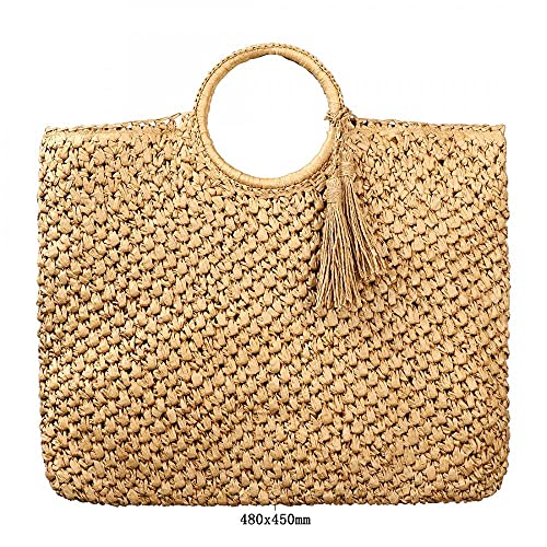 Straw Tote Bag Women Large Square Hand Woven Handbags Beach Hobo Bag for Daily Use Beach Shopping Travel (Beige)