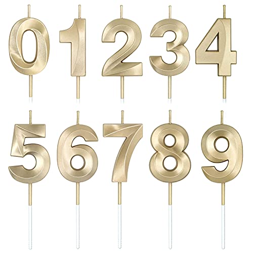 BEAN LIEVE Numeral Birthday Candles - Happy Birthday Cake Candles Numeric Candles Number 0 1 2 3 4 5 6 7 8 9 Used for Cake Decoration on Birthday and Wedding Anniversary Celebration (Champagne Gold)