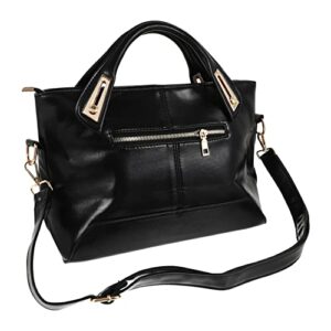 osaladi womens ladys handbag vintage luxury wax genuine leather tote shoulder bag crossbody bag satchel purse (black)