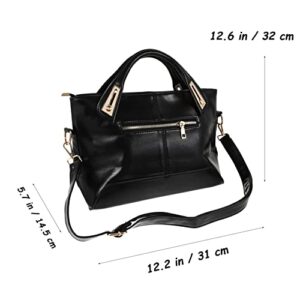 OSALADI Womens Ladys Handbag Vintage Luxury Wax Genuine Leather Tote Shoulder Bag Crossbody Bag Satchel Purse (Black)