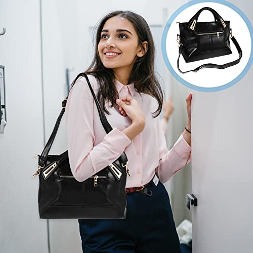 OSALADI Womens Ladys Handbag Vintage Luxury Wax Genuine Leather Tote Shoulder Bag Crossbody Bag Satchel Purse (Black)