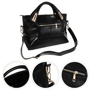 OSALADI Womens Ladys Handbag Vintage Luxury Wax Genuine Leather Tote Shoulder Bag Crossbody Bag Satchel Purse (Black)