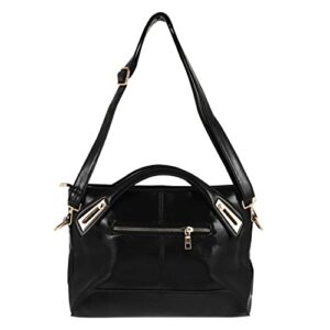 OSALADI Womens Ladys Handbag Vintage Luxury Wax Genuine Leather Tote Shoulder Bag Crossbody Bag Satchel Purse (Black)