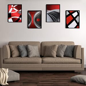 Outus 4 Pieces Red Stripes Poster Prints Unframed Abstract Wall Art Modern Abstract Wall Art Abstract Art Prints Black Silver Red Art Posters for Wall Home Decoration, 8 x 10 Inch