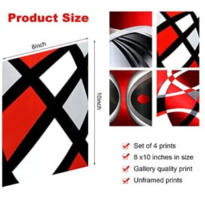 Outus 4 Pieces Red Stripes Poster Prints Unframed Abstract Wall Art Modern Abstract Wall Art Abstract Art Prints Black Silver Red Art Posters for Wall Home Decoration, 8 x 10 Inch