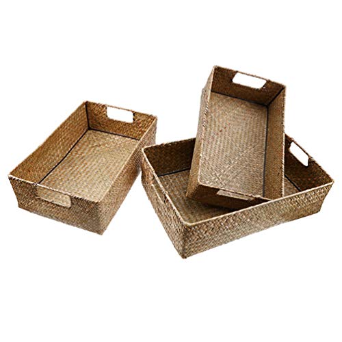 Seagrass Basket Straw Basket Seagrass Storage Baskets, Wicker Storage Baskets, Hand- Woven Wicker Baskets with Handles, Wicker Baskets for Organizing Seagrass Basket Small Wicker Baskets