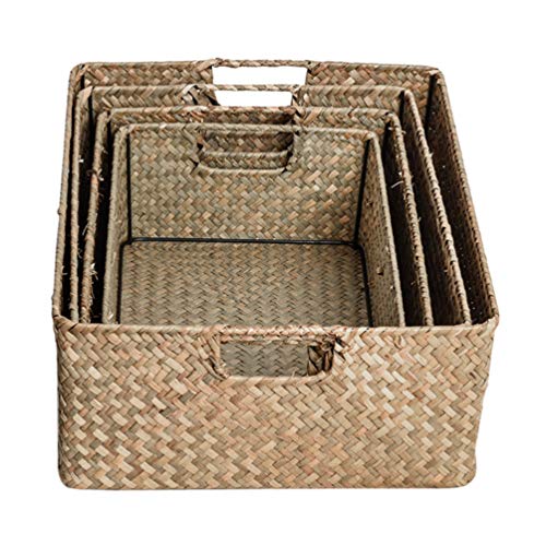 Seagrass Basket Straw Basket Seagrass Storage Baskets, Wicker Storage Baskets, Hand- Woven Wicker Baskets with Handles, Wicker Baskets for Organizing Seagrass Basket Small Wicker Baskets