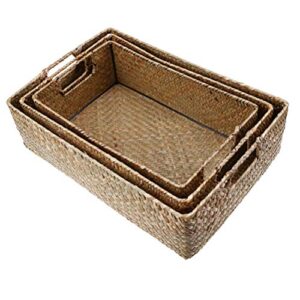 Seagrass Basket Straw Basket Seagrass Storage Baskets, Wicker Storage Baskets, Hand- Woven Wicker Baskets with Handles, Wicker Baskets for Organizing Seagrass Basket Small Wicker Baskets