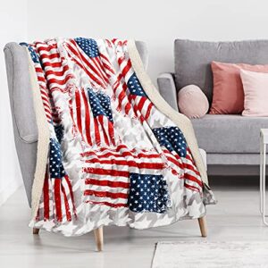 us flag patriotic sherpa throw american flag blanket, super cozy fleece plush bed throw tv blankets reversible for bed or couch 50″ x 70″ | usa flag